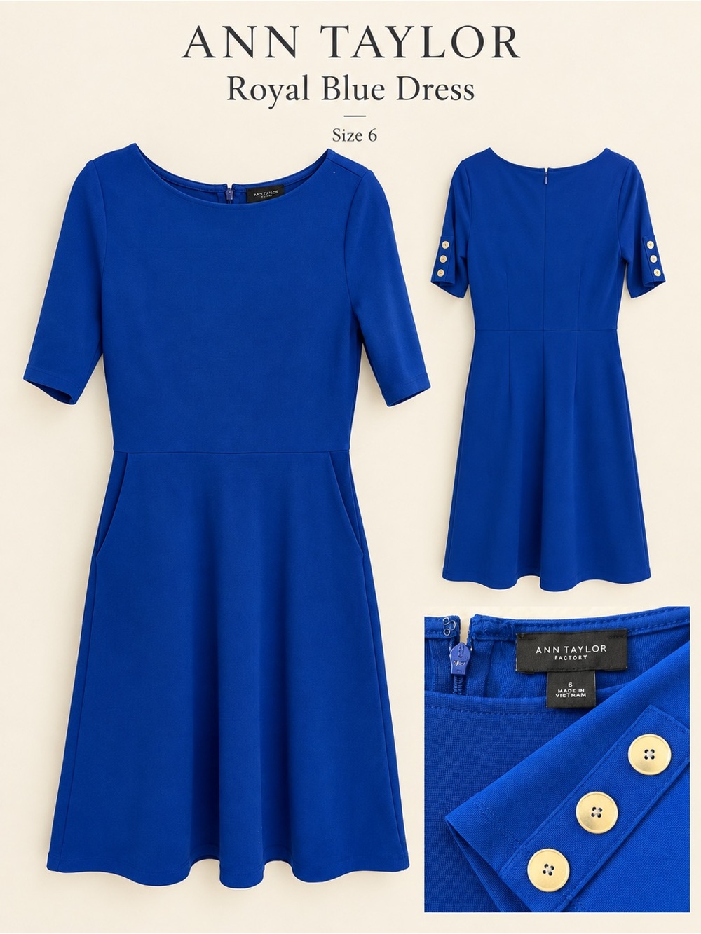Ann Taylor Royal Blue Midi Dress